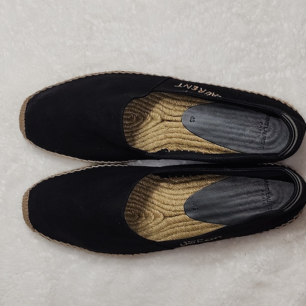 YSL Saint Laurent Mens Black Canvas Slip On Espadrille Size 45/ US 11 - Picture 7 of 14